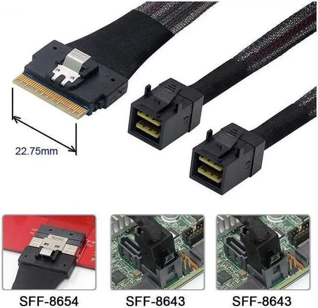 Alt view image 6 of 7 - PCI-E Ultraport Slimline SAS Slim 4.0 SFF-8654 8i 74pin to Dual SFF-8643 4i Mini SAS HD Cable PCI-Express