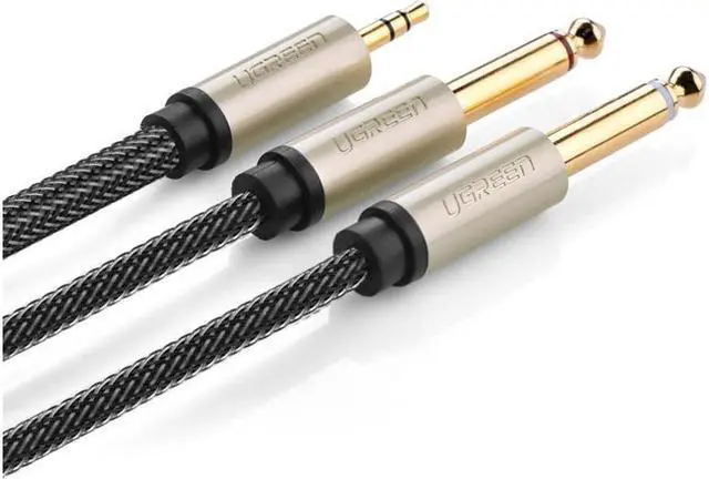 Alt view image 4 of 5 - 3.28ft/1m High quality 3.5mm to Dual 6.35mm audio Y golden cable ,3.5mm male to 2 x 6.35mm male cable