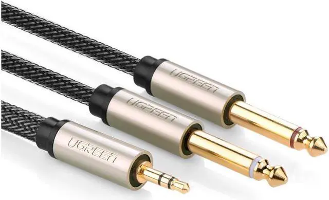 Alt view image 5 of 5 - 3.28ft/1m High quality 3.5mm to Dual 6.35mm audio Y golden cable ,3.5mm male to 2 x 6.35mm male cable