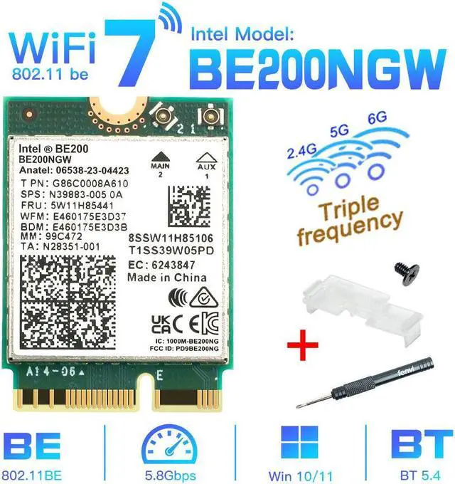 Main image of WiFi 7 BE200 BE200NGW M.2 WiFi Card BT5.4 802.11BE Tri-Band 8774Mbps NGFF WiFi 7 Wireless Network Laptop Adapter for PC Windows 11/10