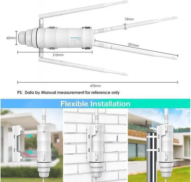 Alt view image 4 of 7 - AC1200 Outdoor WiFi Extender with Passive POE Wireless High Power Outdoor Weatherproof Wi-Fi Range Repeater Access Point, Dual Band 2.4GHz 5GHz, 4x7dBi Detachable Antenna