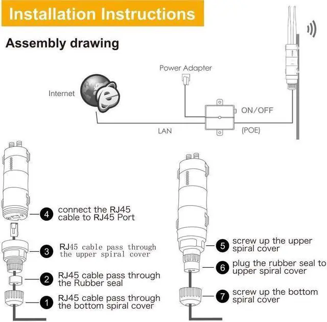 Alt view image 5 of 5 - 2.4G 300Mbps High Power Wi-Fi Outdoor CPE/Access Point/Repeater/Range Extender With 1000mW Omni-directional Antennas, Passive PoE, 15KV ESD, 4KV Lightning Protection