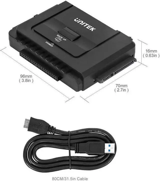 Alt view image 6 of 7 - Unitek USB 3.0 to IDE & SATA Converter External Hard Drive Adapter Kit for Universal 2.5/3.5 HDD/SSD Hard Drive Disk, One Touch Backup Function and Restore Software, Included 12V/2A Power Adapter