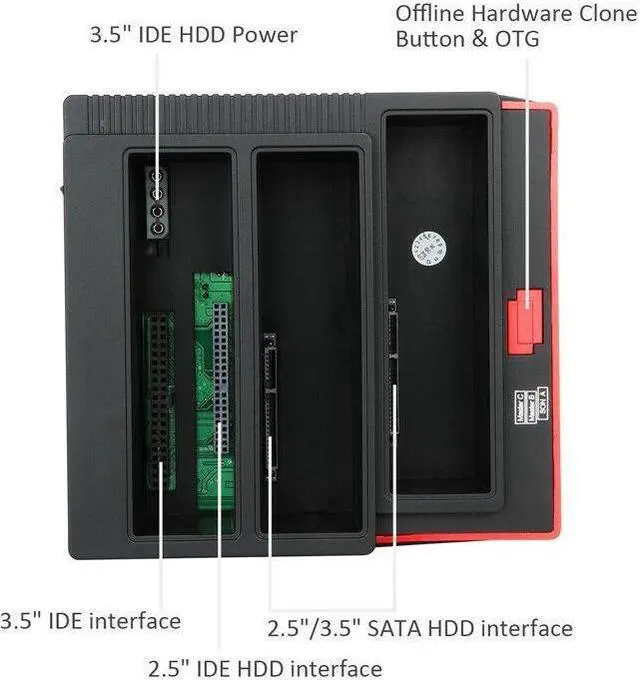 Alt view image 4 of 7 - HDD Docking Station IDE SATA Dual USB 3.0 Clone Hard Drive Card Reader 3-Bay