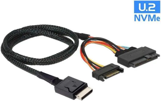Alt view image 3 of 3 - Oculink SFF-8611 Male to U.2 U.3 SFF-8639 Female NVME PCIe PCI-Express SSD Cable with SATA Power for Mainboard SSD 50cm