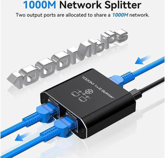 Alt view image 4 of 7 - Ethernet Splitter 1 to 2 High Speed, RJ45 Network 1 to 2 Port Ethernet Adapter Splitter [2 Devices Simultaneous Networking],1000Mbps Extension Connector with USB Power Cable for Cat5/5e/6/7/8 Cable