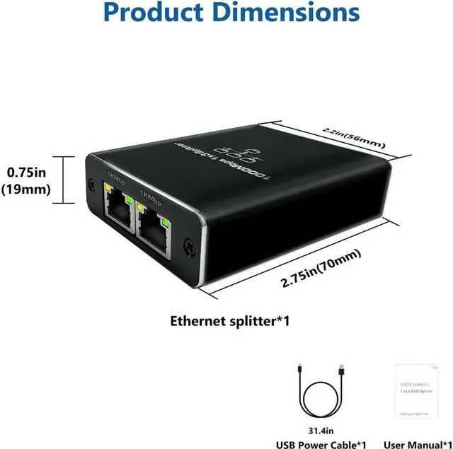 Alt view image 6 of 6 - Ethernet Splitter High Speed Gigabit, 1000Mbps Ethernet Splitter 1 to 3[3 Devices Simultaneous Networking], RJ45 Splitter Adapter with USB Power Cable, Internet Splitter for Cat5/5e/6/7/8 Cable