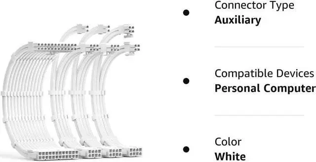 Alt view image 4 of 4 - PSU Cable Extension Kit 30CM Length with Cable Combs 1x24Pin/1x8Pin(4+4) EPS/2x8Pin(6P+2P) PCI-E/PC Sleeved Cable for ATX Power Supply(White)