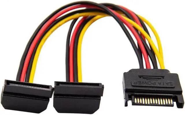 Alt view image 2 of 3 - BUCIER  90 Degree SATA 15-Pin Male to 2 x 15P Female Y Splitter Adapter Power Cable for Solid State SSD Hard Disk Motherboard