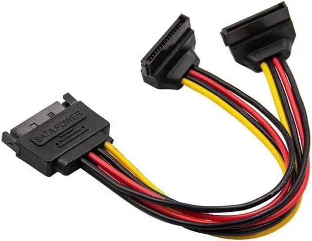 Main image of BUCIER  90 Degree SATA 15-Pin Male to 2 x 15P Female Y Splitter Adapter Power Cable for Solid State SSD Hard Disk Motherboard