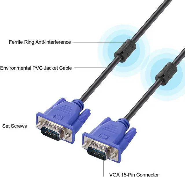 Alt view image 2 of 4 - BUCIER Blue VGA Cable 15 Pin Male to Male Plug Computer Monitor Cable Wire Cord, 33 ft.