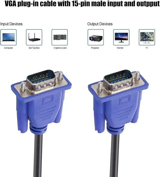 Alt view image 3 of 4 - BUCIER Blue VGA Cable 15 Pin Male to Male Plug Computer Monitor Cable Wire Cord, 33 ft.