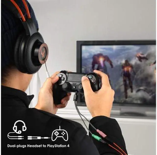 Alt view image 2 of 7 - BUCIER Headphone Mic Splitter, 3.5mm Headset Adapter (Microphone + Audio) 2 TRS Female to TRRS Male CTIA Stereo Jack Y Cable Compatible for Dual-Plug Gaming Headset to PS4, Phone, Laptop, PC,0.6 Feet