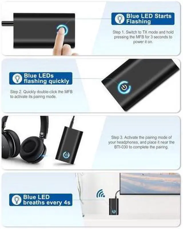 Alt view image 4 of 5 - BUCIER Bluetooth 5.0 Transmitter Receiver, 2-in-1 Bluetooth Adapter with 3.5mm AUX Stereo Output(Pair with 2 Bluetooth Devices Simultaneously) for TV/PC/Home Car Sound System