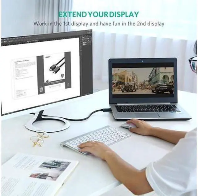 Alt view image 5 of 7 - BUCIER UGREEN 4K UHD DP to HDMI Male to Male Displayport to HDMI Video Cable DisplayPort to HDTV Monitor Cable Support Audio for HP ,HTC VIVE Virtual Reality System and DP Enabled Devices  5 ft.