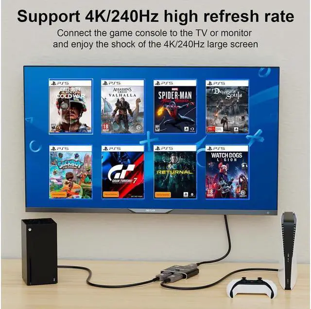 Alt view image 6 of 7 - BUCIER 2 Port DisplayPort Switch, 16K@60Hz DP Switch Bi-Direction 8K@120Hz 4K@240Hz Displayport Splitter Converter for Multiple Source and displays 16K DP Video Converter