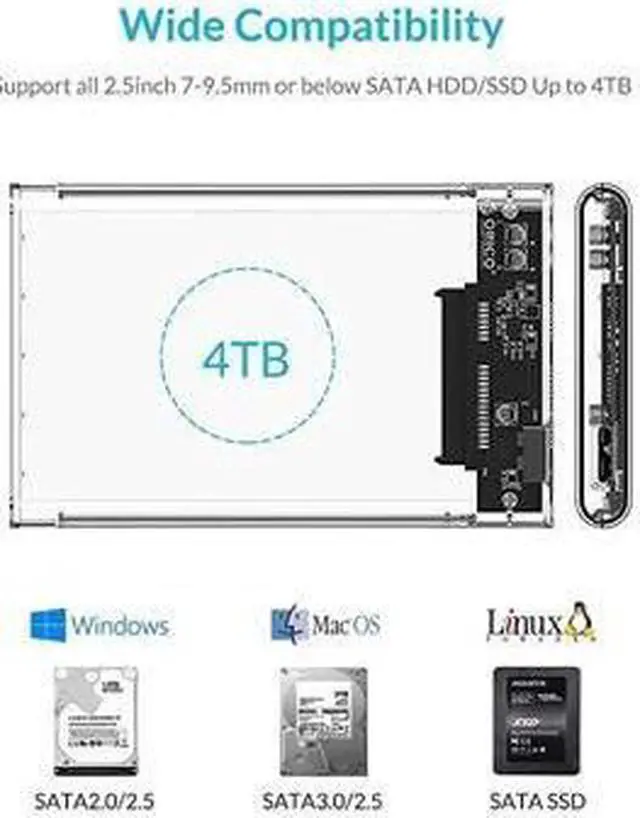 Alt view image 3 of 6 - BUCIER USB 3 External Hard Drive Enclosure USB30 to SATA Portable Clear Hard Disk Case for 25 inch 7mm 95mm SATA HDD SSD Support UASP SATA III Max 4TB ToolFree Design Clear