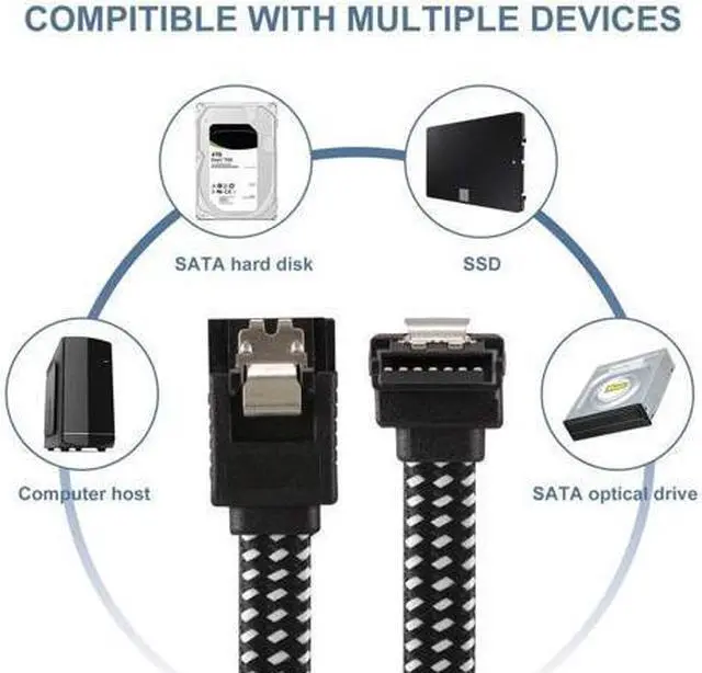 Alt view image 3 of 6 - BUCIER SATA III Cable,Nylon Braided SATA Cable III 6Gbps Straight HDD SDD Data Cable with Locking Latch 18 Inch Compatible for SATA HDD, SSD, CD Driver, CD Writer (3 Packs Black +3 Packs Blue)