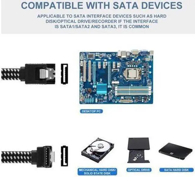 Alt view image 5 of 6 - BUCIER SATA III Cable,Nylon Braided SATA Cable III 6Gbps Straight HDD SDD Data Cable with Locking Latch 18 Inch Compatible for SATA HDD, SSD, CD Driver, CD Writer (3 Packs Black +3 Packs Blue)