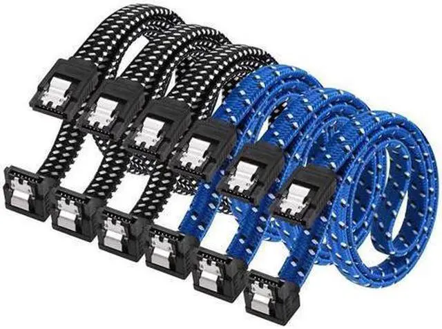 Main image of BUCIER SATA III Cable,Nylon Braided SATA Cable III 6Gbps Straight HDD SDD Data Cable with Locking Latch 18 Inch Compatible for SATA HDD, SSD, CD Driver, CD Writer (3 Packs Black +3 Packs Blue)