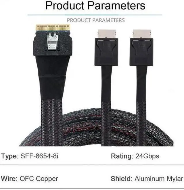 Alt view image 2 of 7 - BUCIER PCI-E Ultraport Slimline SAS Slim 4.0 SFF-8654 8i 74pin to Dual Oculink SFF-8611 Cable 50cm PCI-Express