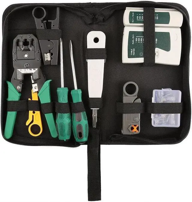 Main image of BUCIER Network Tool Kits Professional- Net Computer Maintenance LAN Cable Tester 9 in 1 Repair Tools,8P8C RJ45 Connectors,Cable Tester,Screwdriver,Crimp Pliers,stripping pliers Tool Set