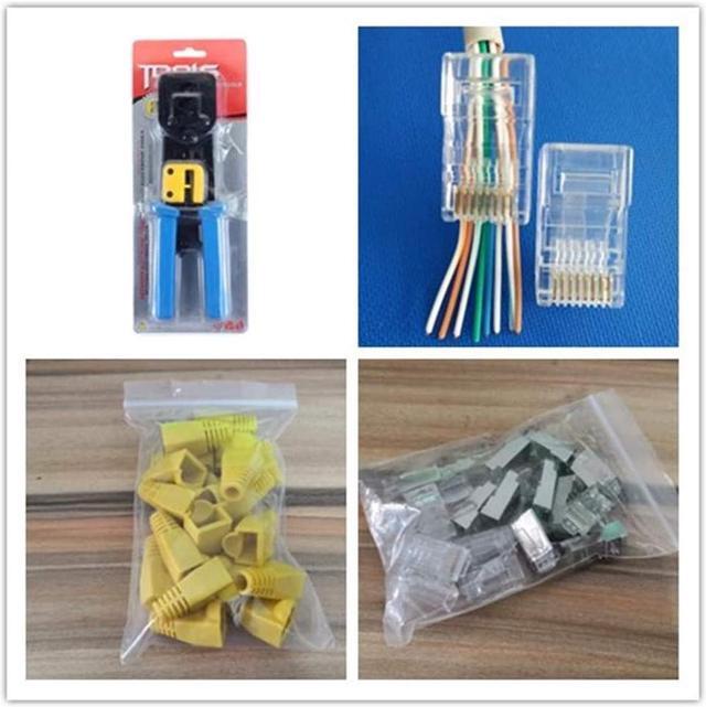 Alt view image 4 of 4 - BUCIER RJ45 Crimp Tool 6P 8P Multi-function Cable Cutter Pass Through Crimper Ethernet Cable Connector Crimping Tool Ratcheting Hand Tools Bonus CAT6 Connector 20 Pack
