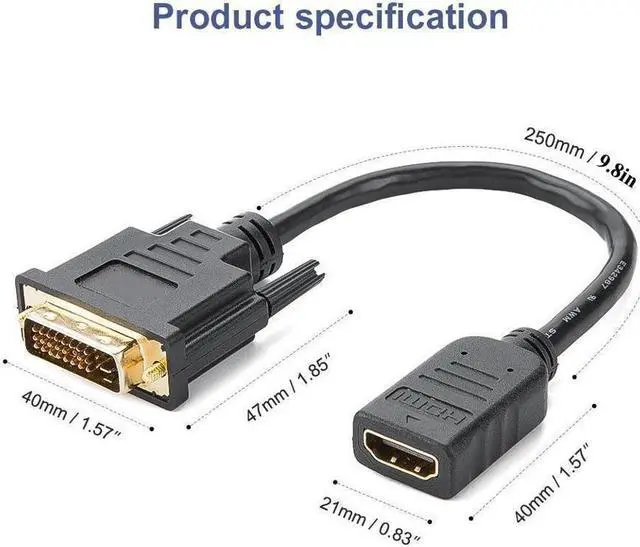 Alt view image 6 of 6 - BUCIER 2-Pack HDMI to DVI Cable Bi-Directional HDMI Female to DVI-D(24+1) Male Adapter 1080P DVI to HDMI Conveter 3D 0.15M Black