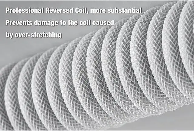 Alt view image 2 of 4 - BUCIER Custom Coiled USB C Cable for Gaming Keyboard, Double-Sleeved Mechanical Keyboard Cable with Detachable Metal Aviator, 1.5M USB-C to USB-A, White Color