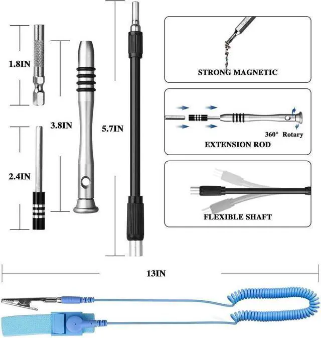 Alt view image 3 of 7 - BUCIER Precision Screwdriver Set Professional Electronics Repair Tool Kit 60 in 1 Magnetic Screwdriver Bits for PC, With Anti Static Wrist Band