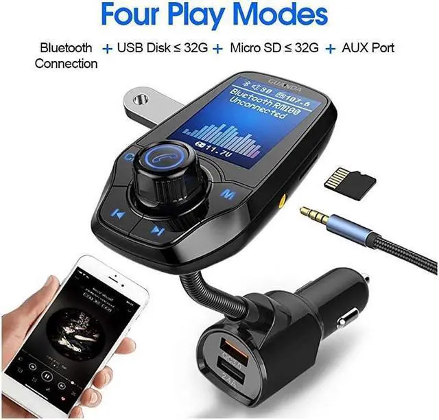 Alt view image 2 of 7 - BUCIER Bluetooth FM Transmitter for Car, Bluetooth Car Adapter, 4-in-1 Car MP3 Player with 1.8 Inch Color Display, AUX Input/Output, 3 Port USB, S Handsfree Call, SD/TF Card, USB Disk,QC3.0,5 EQ Modes