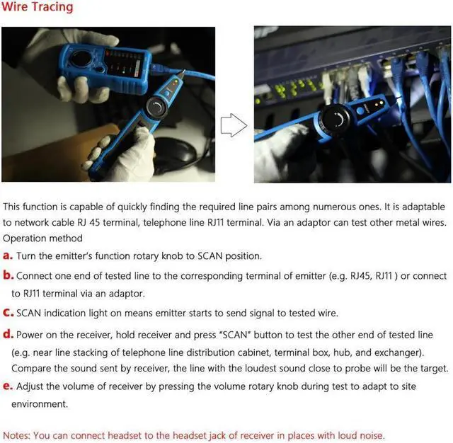 Alt view image 5 of 7 - BUCIER 1PCS RJ11 RJ45 Cat5 Cat6 Telephone Wire Tracker Tracer Toner Ethernet LAN Network Cable Tester Detector Line Finder