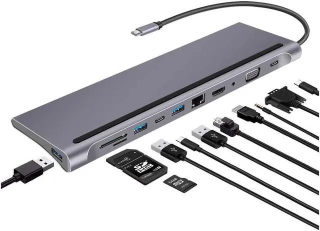 Alt view image 2 of 7 - BUCIER USB C Hub HDMI Ethernet Adapter 11 in 1 USB Type-C Hub to HDMI 4K VGA, Suitable for Samsung Dex Station, Universal Laptop Dock Hub with 87W PD Compatible with MacBook Pro / 2018 2017 / iPad/Air