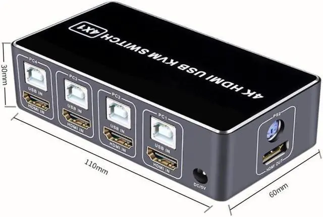 Alt view image 3 of 7 - BUCIER 4 Port HDMI KVM Switch 4K@30HZ/1080P@60HZ USB HDMI KVM Switcher 4 in 1 Out USB HDMI for Mouse Keyboard Hub for PC Laptop Win7 Win10 MAC