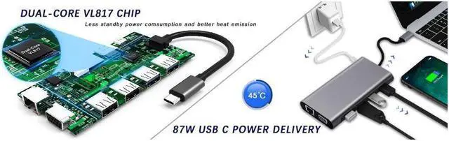 Alt view image 5 of 7 - BUCIER USB C Hub, Type C Hub, 11-in-1 Adapter with Ethernet, 4K USB C to HDMI, VGA, 2 USB3.0 2 USB2.0, Micro SD/TF Card Reader, Mic/Audio, USB-C Pd 3.0, Compatible for Mac Pro and Other Type C Laptops
