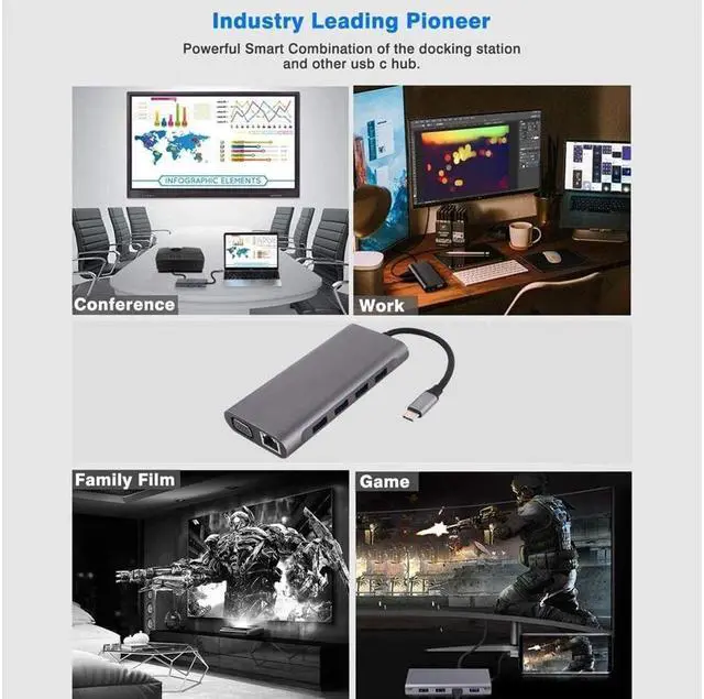 Alt view image 6 of 7 - BUCIER USB C Hub, Type C Hub, 11-in-1 Adapter with Ethernet, 4K USB C to HDMI, VGA, 2 USB3.0 2 USB2.0, Micro SD/TF Card Reader, Mic/Audio, USB-C Pd 3.0, Compatible for Mac Pro and Other Type C Laptops