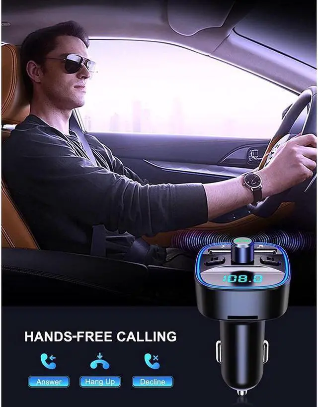 Alt view image 3 of 7 - BUCIER [Upgraded] Bluetooth FM Transmitter for Car, Bluetooth Car Adapter MP3 Player FM Transmitter, Hands-Free Calling, Dual USB Ports (5V/2.4A & 1A), LED Screen, Support SD/TF Card USB Flash Drive