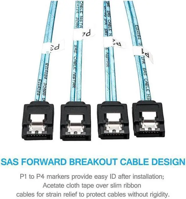 Alt view image 5 of 6 - BUCIER SFF80874SATA1M Internal Mini SAS to 4 x SATA Cable (SFF-8087 to SATA Forward Breakout),Mini SAS Host/Controller to 4 SATA Target/Backplane-3.3ft