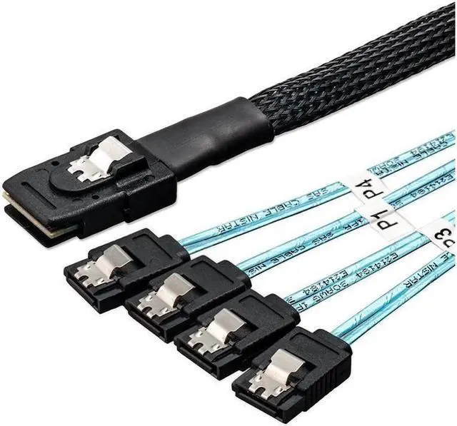Main image of BUCIER SFF80874SATA1M Internal Mini SAS to 4 x SATA Cable (SFF-8087 to SATA Forward Breakout),Mini SAS Host/Controller to 4 SATA Target/Backplane-3.3ft