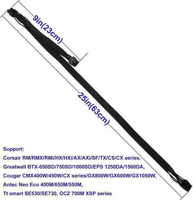 Alt view image 3 of 3 - BUCIER CPU 8 Pin male to Dual PCIe 2x 8 Pin (6+2) male Power Adapter Cable for Modular Power Supply 25-inch+9-inch (63cm+23cm)