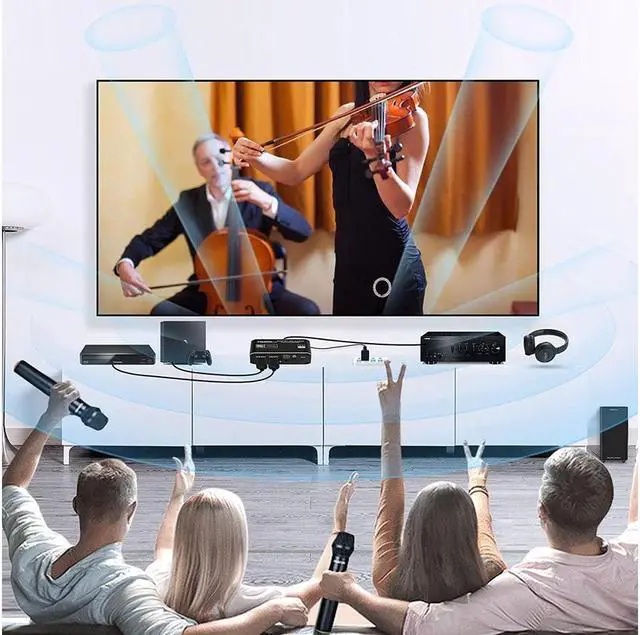Alt view image 6 of 7 - BUCIER 4K@60Hz eARC HDMI Swtich Audio Extractor, NEWCARE 2x1 HDMI Audio Converter with Remote Control, 7.1CH Atmos/ eARC/ARC/ Optical Toslink SPDIF/ Coaxial/ 3.5mm Audio Out, Supports HDCP2.3, HDMI2.0