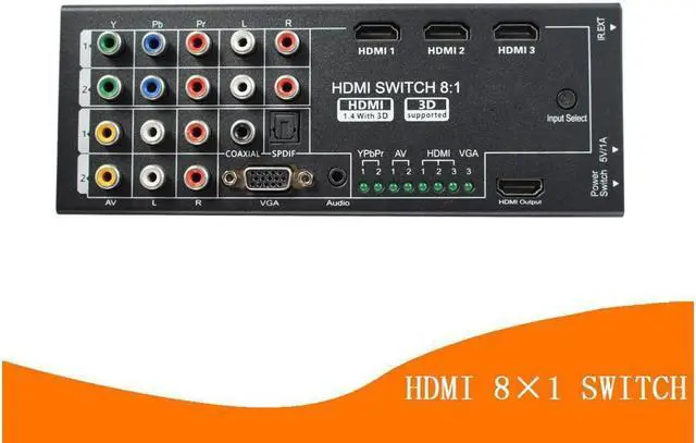 Alt view image 2 of 4 - RCA VGA Video AV Audio HDMI Switch 8x1 Switcher Analog HDTV Splitt Converter Box Multi-Functional HDMI Converter Switch 8 Inputs to HDMI+COAXIAL+SPDIF Output Support 3D and Surround Sound for 1080P HD