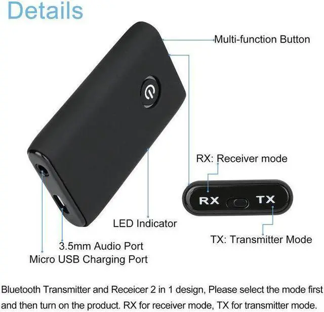 Alt view image 7 of 7 - BUCIER Bluetooth 5.0 Transmitter Receiver 2 IN 1 Wireless Audio 3.5mm Jack Aux Adapter