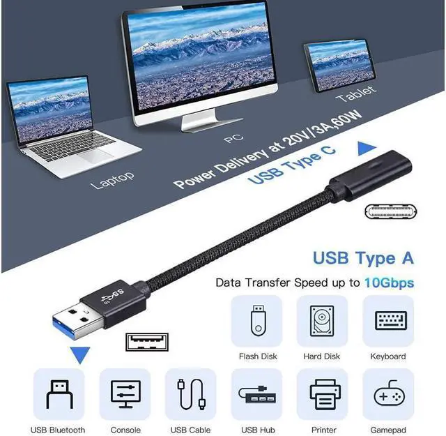 Alt view image 3 of 7 - BUCIER [10Gbps] USB C Female to USB Male Adapter Cable Electop USB 3.1 GEN 2 USB C Converter Support Double Sided 10Gbps Data Transfer & Power Charging USB A 3.1 to USB-C Cable