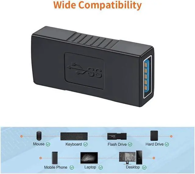 Alt view image 7 of 7 - BUCIER USB 3.0 Coupler 2 Pack USB 3.0 Type A Female to Female Extension Adapter USB to USB Adapter Black