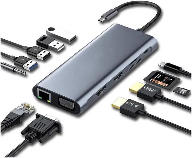 Main image of BUCIER USB 3.1 Type C Docking Station, USB C Hub, 12-in-1 Triple Display Dual 4K HDMI, VGA, PD100W,Gigabit Ethernet RJ45, USB3.0,SD/TF, Type C Laptop Dock Station Adapter Compatible for MacBook