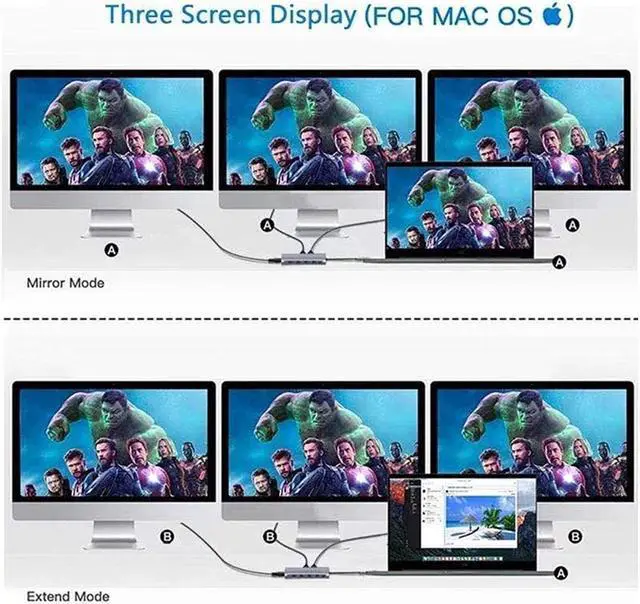 Alt view image 6 of 6 - BUCIER USB 3.1 Type C Docking Station, USB C Hub, 12-in-1 Triple Display Dual 4K HDMI, VGA, PD100W,Gigabit Ethernet RJ45, USB3.0,SD/TF, Type C Laptop Dock Station Adapter Compatible for MacBook