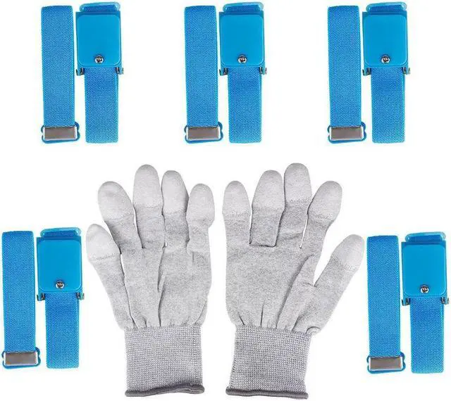Main image of BUCIER Anti-Static Cordless Wrist Strap Wireless Static Industrial Discharge Wristband with Carbon Fiber PU Coated Finger Anti-static Gloves 5-piece set