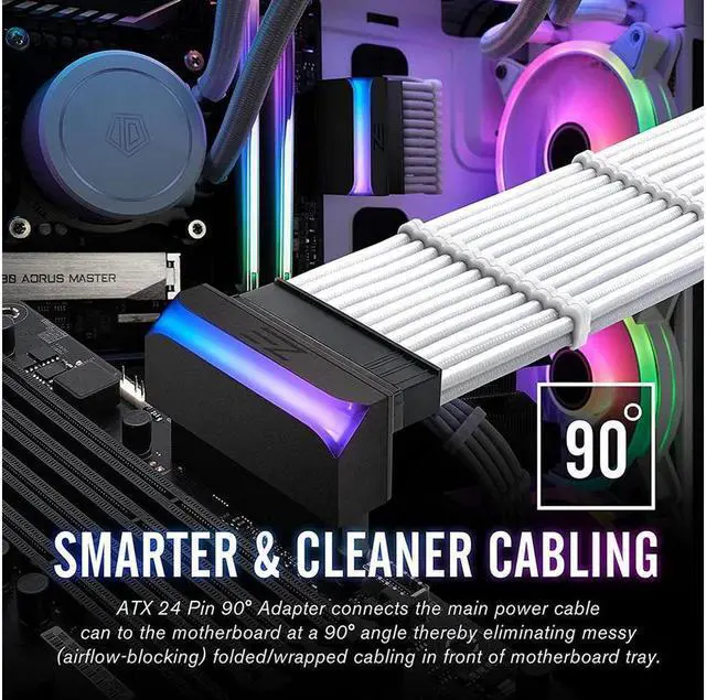 Alt view image 4 of 7 - BUCIER ATX 24 Pin to 90 Degree Power Plug Adapter 5V ARGB Mainboard Motherboard Power Supply Cable Connector DIY Mounting Modular White