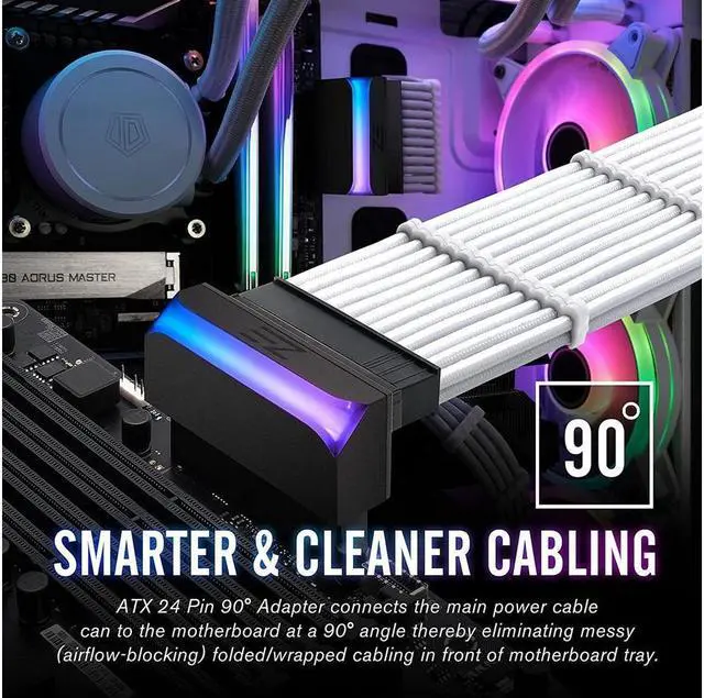 Alt view image 6 of 7 - BUCIER 5V ARGB Synchronous Computer Motherboard ATX Power Supply 24 PIN 90 Degree Adapter 24 Pin Female to 24 Pin Male Connector Turn Steering Head